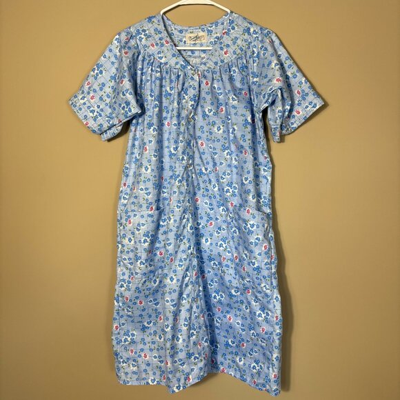 Casual Nights Other - Casual Nights Blue Floral Nightgown Snap Button Front Size Small